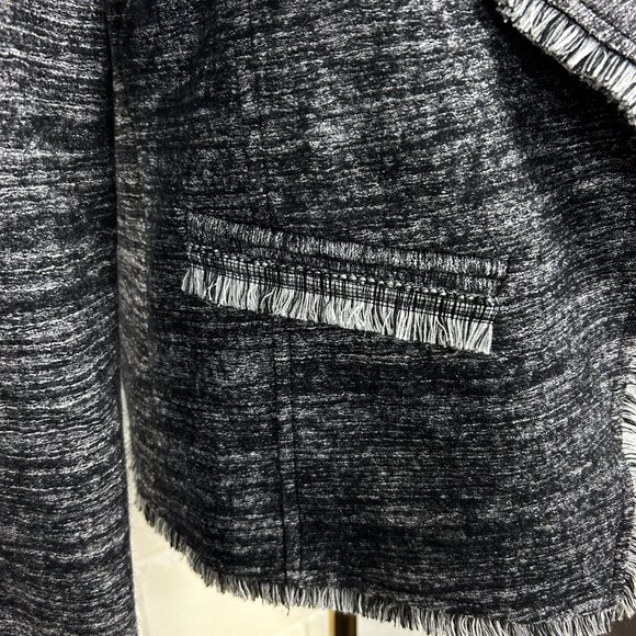 Banana Republic Jacket Women S Tweed Fringe Grey Lined Asymmetrical Snap Closure - Picture 6 of 15
